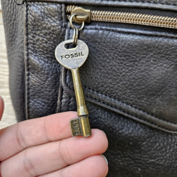 Fossil black leather two strap shoulder bag Y2K - Picture 4 of 11